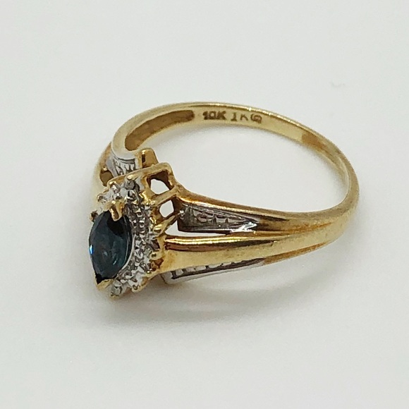 10k yellow gold blue sapphire and diamond chip vintage ring size 6.75 - Picture 4 of 9